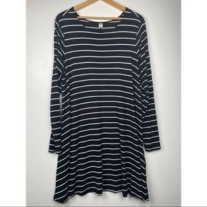 Old Navy Long Sleeve Striped Swing Dress Black White XL